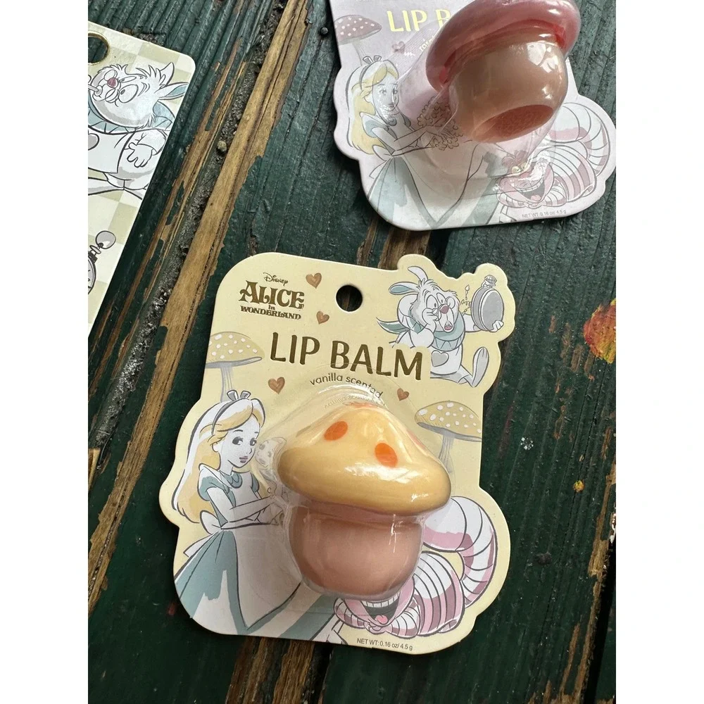 Disney‎ Alice in Wonderland Lip Balm Set Mushroom Vanilla Raspberry White Rabbit